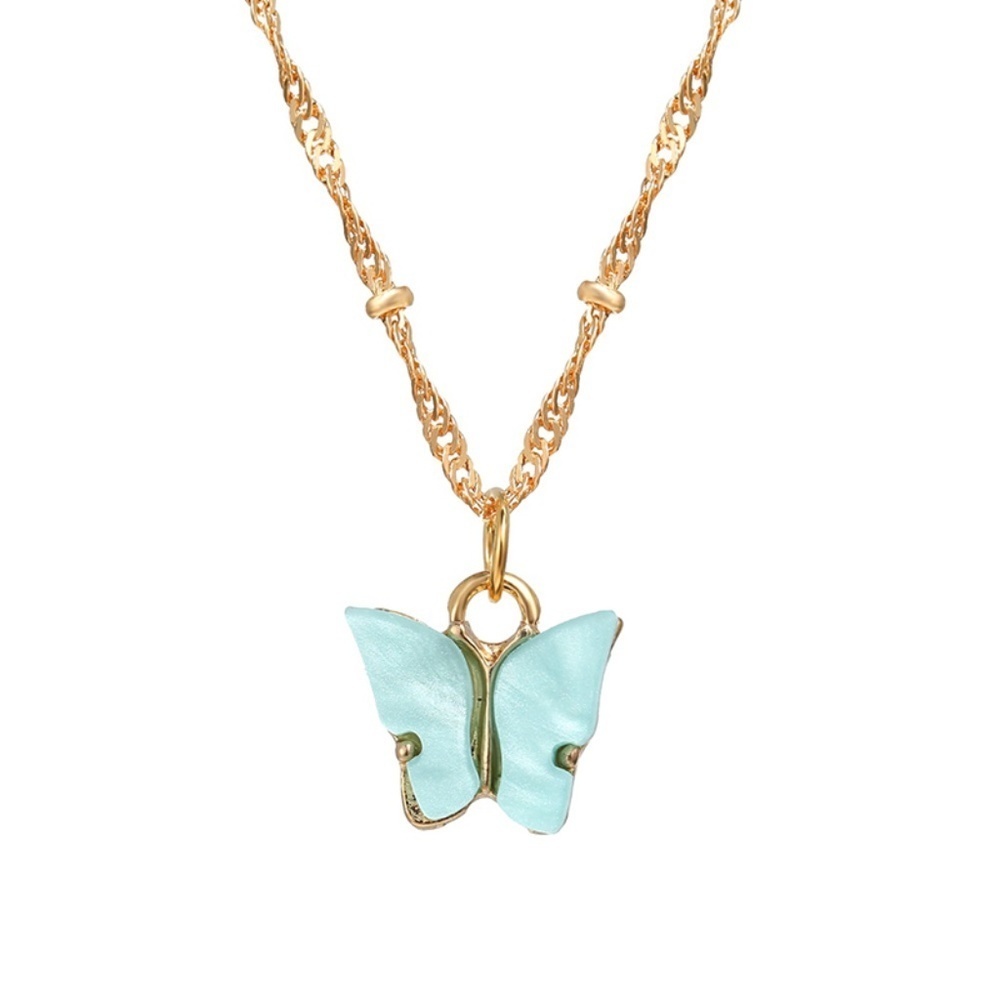 *AYAKO* Teal x Gold Fashion Butterfly Necklace